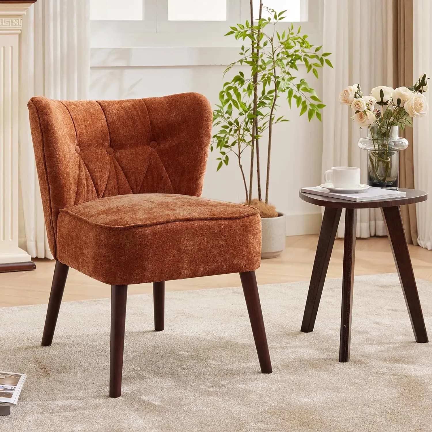Modern accent chair for living room, lounge chair upholstered with wooden legs, comfortable single seat for bedroom, office,