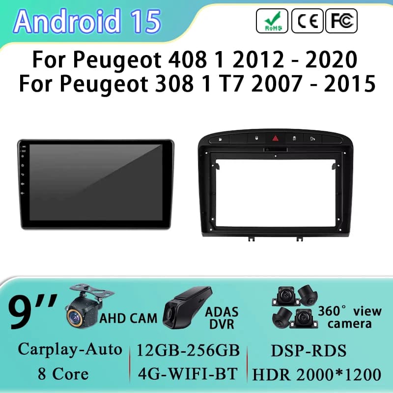 Navigazione multimediale GPS Carplay Auto per Peugeot RCZ 308 SW 2007-2015 408 2012-2020 Android 15 Autoradio Unità principale WIFI No DVD