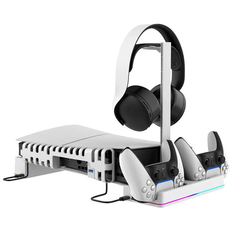 Ipega 3 IN 1 Per PS5 Slim Console RGB Supporto di raffreddamento orizzontale Controller Caricatore Supporto per cuffie per Playstation 5 Slim