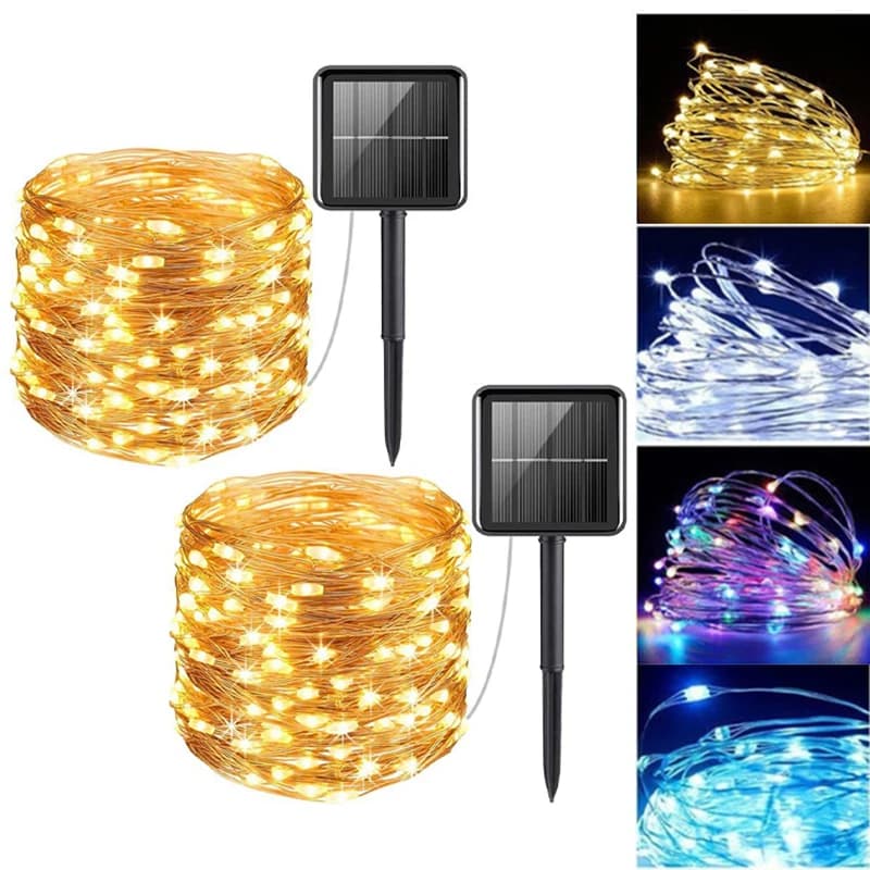 Luci a stringa LED solari da esterno con 8 modalità, filo di rame, luci fatate per decorazioni di compleanno, Natale, matrimoni e feste