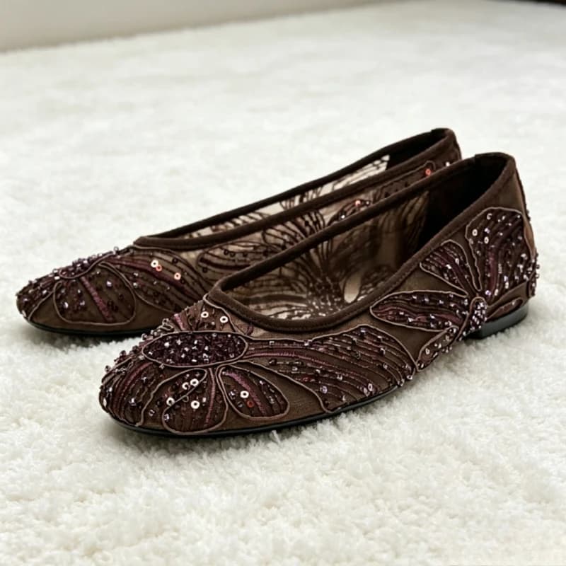 Ballerine di Lusso Firmate per Donne, Scarpe Mary Jane alla Moda con Dettagli di Perline e Paillettes, Mocassini Estivi Traspiranti e Comodi