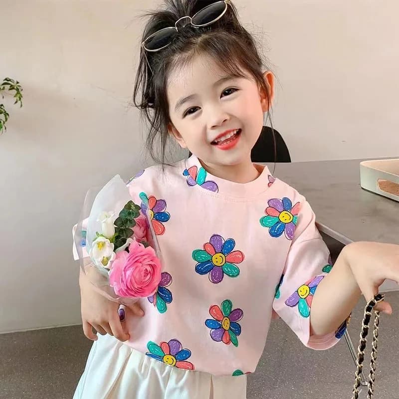 1 pz estate bambini stampa floreale top vestiti ragazze camicia stile coreano bambini manica corta t-shirt bambino casual comfort t shirs
