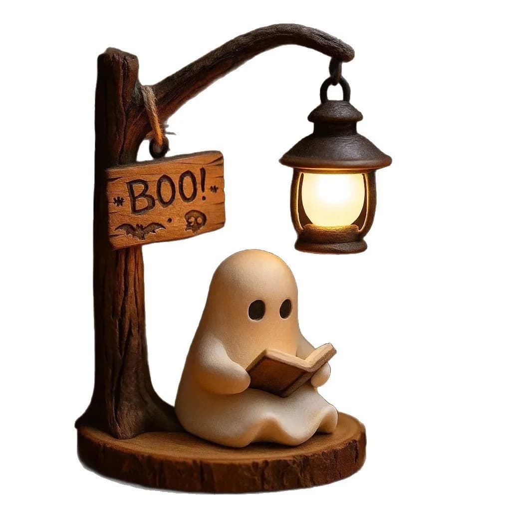 Ghost Reading Lantern 4.3x3.14x6.3 Inches Resin Spooky Night Light for Bookshelf Desk Home Office