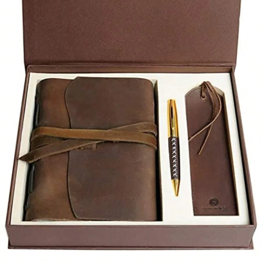 Leather Bound Journal For Men And Women Handmade Gift Set With Genuine Leather Bookmark And Stylish Pen Vintage And Classic Not