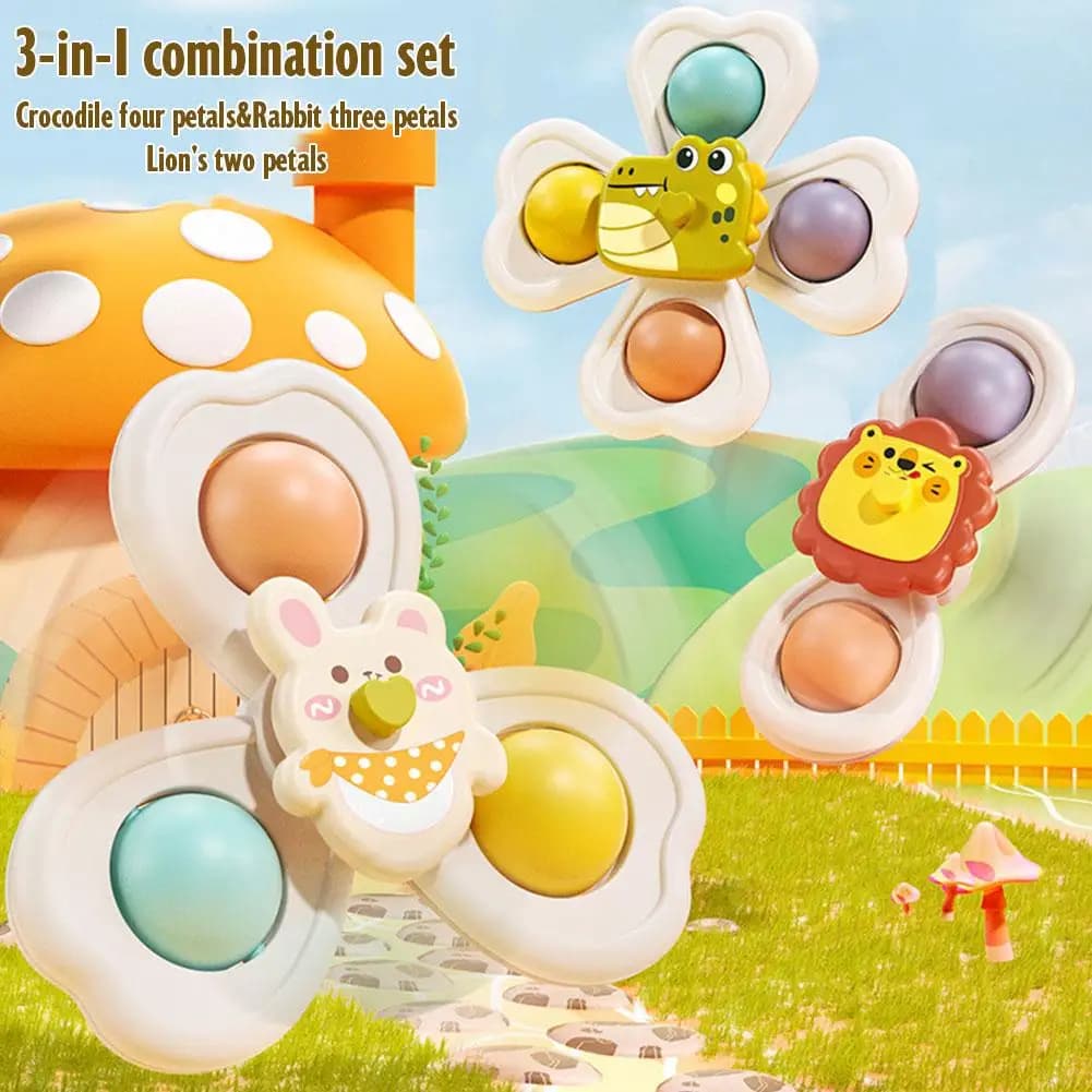 3 in 1 Suction Cups Spinning Top Toy For Baby Game Infant Teether Relief Stress Educational Rotating Rattle Bath Toys For Kids