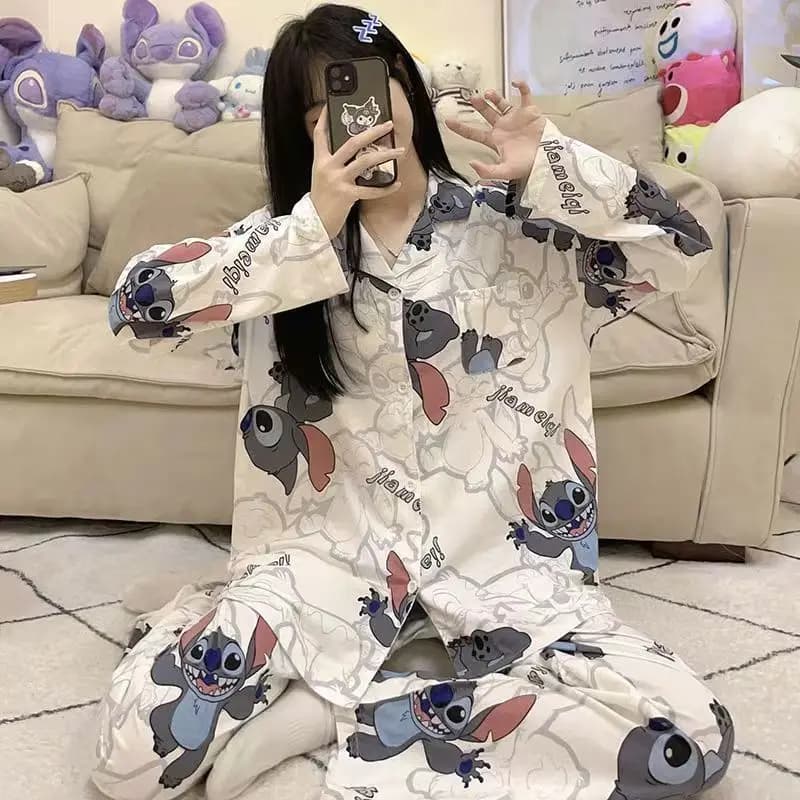 Pantaloni lunghi estivi a maniche lunghe Indumenti da notte da donna Ins Cartoon Simpatico dolce nuovo cardigan Studente Casual Set completo da casa