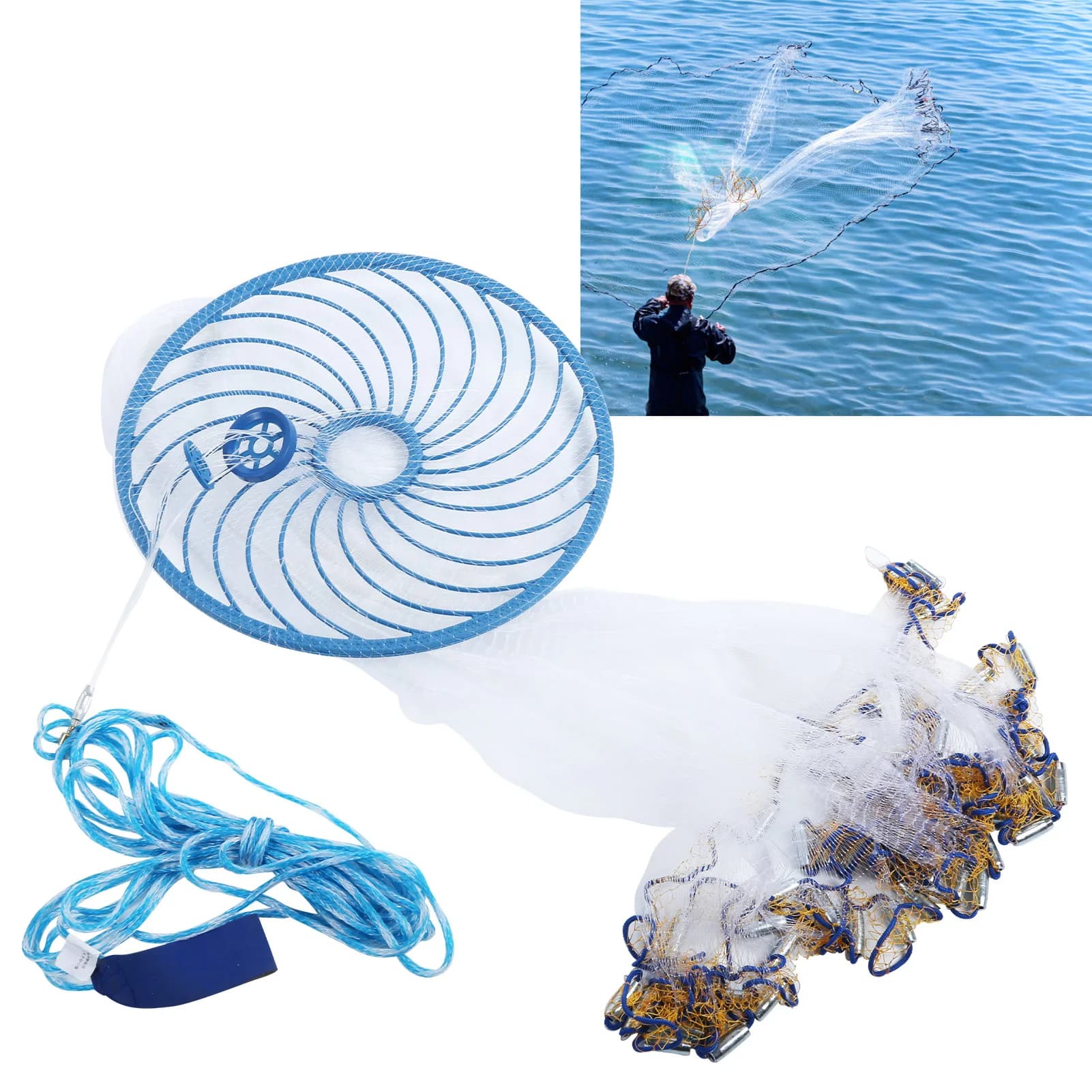 Rete da pesca a mano in acciaio da 420 cm di diametro, a mezza dita, con maglia densa, a forma di disco volante