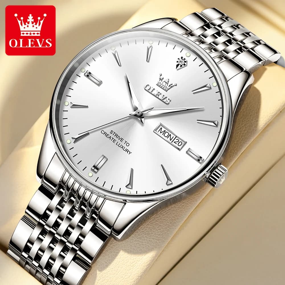 OLEVS 2929 Orologio da Polso al Quarzo Classico e Semplice per Uomo, con Data, Giorno della Settimana, Luminoso, Impermeabile, Originale, Elegante Orologio da Uomo per Affari