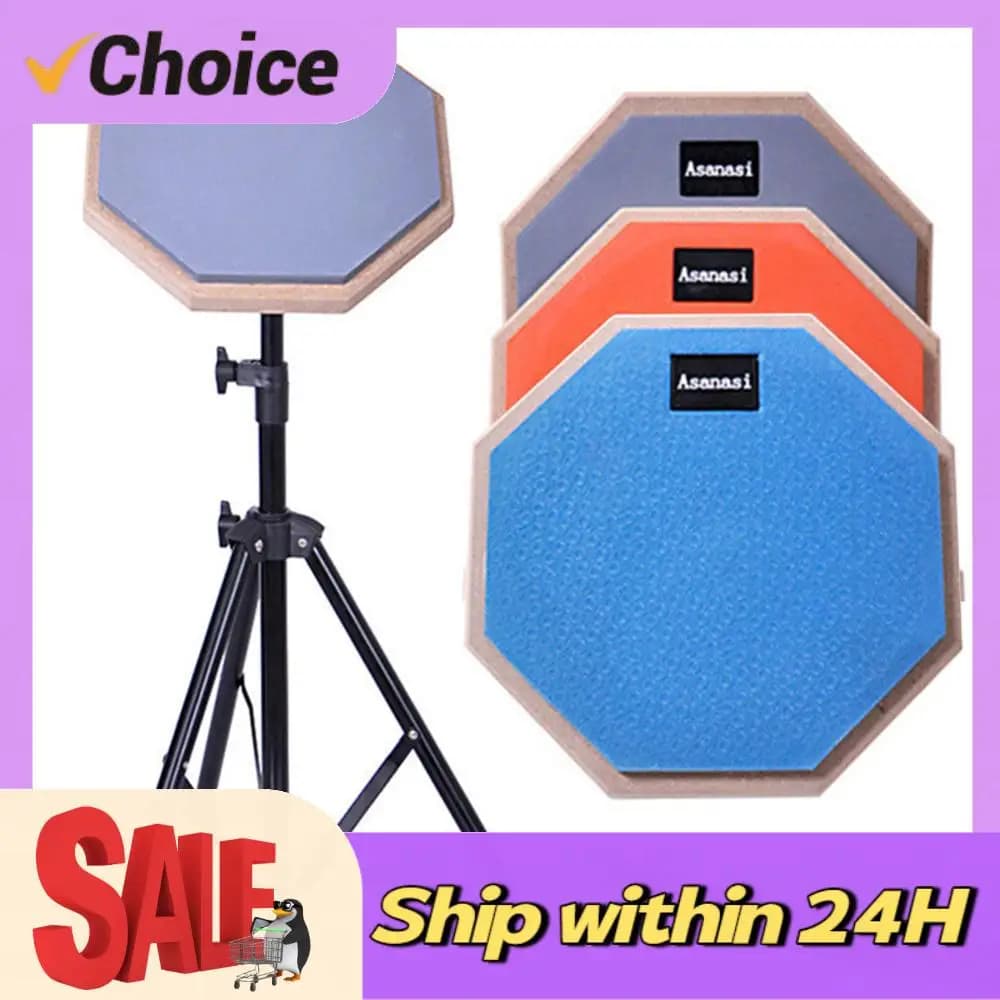 8 Inches Drum Practice Pad Shock‑Absorbent Dumb Drum with Adjustable Stand Silent Practice Drum Pad for Adults and Kids