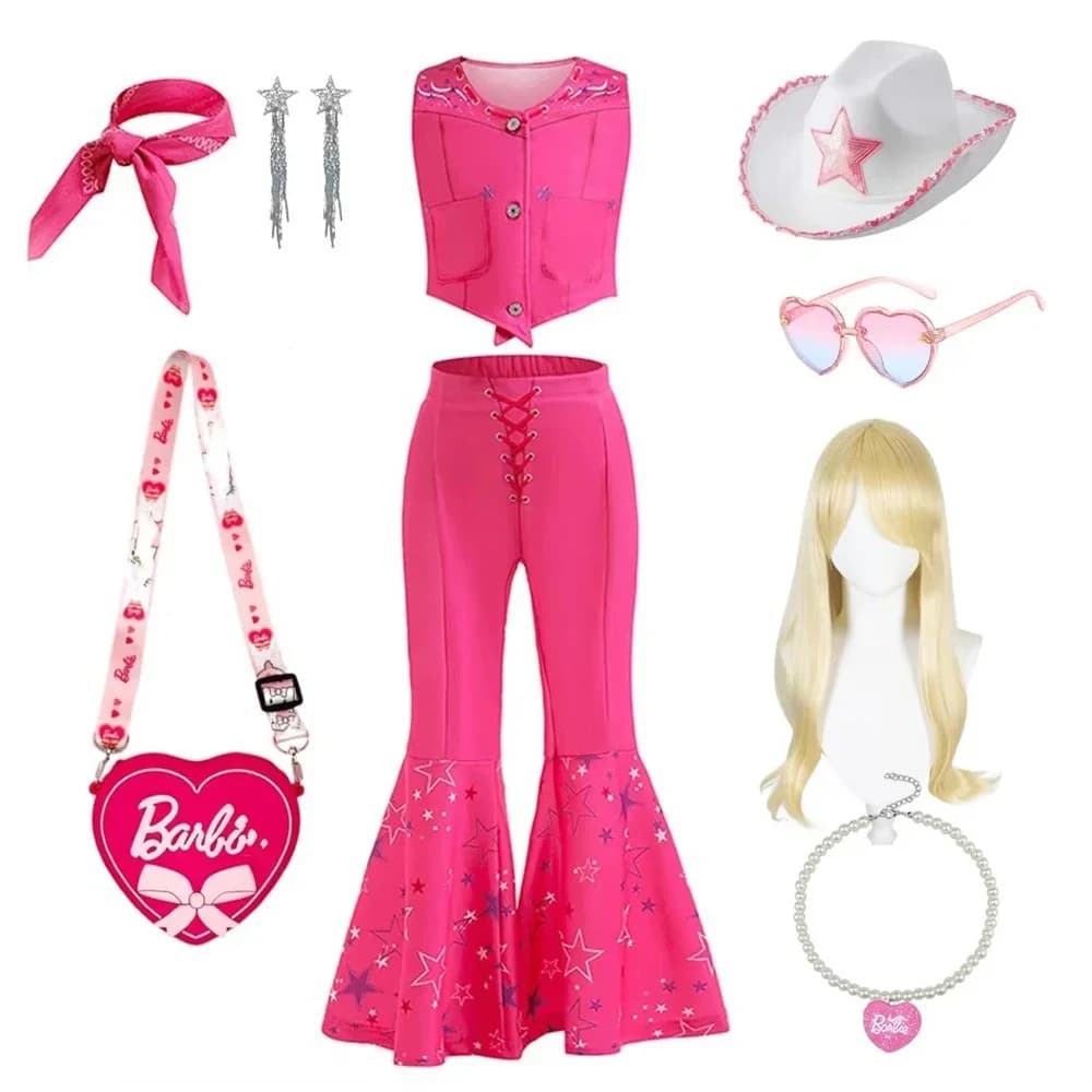 Vestito da Cowgirl per Bambine 2-12 Anni, Costume per Bambini, Outfit per Cosplay, Abbigliamento per Halloween, Set con Gilet, Pantaloni a Zampa e Sciarpa