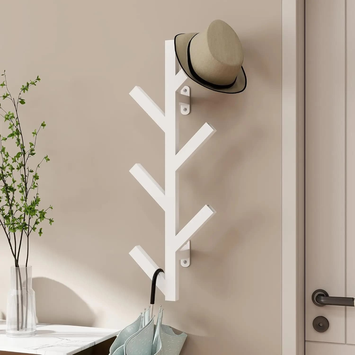 Appendiabiti moderno da parete con 6 ganci per vestiti, cappelli, borse e sciarpe in bianco