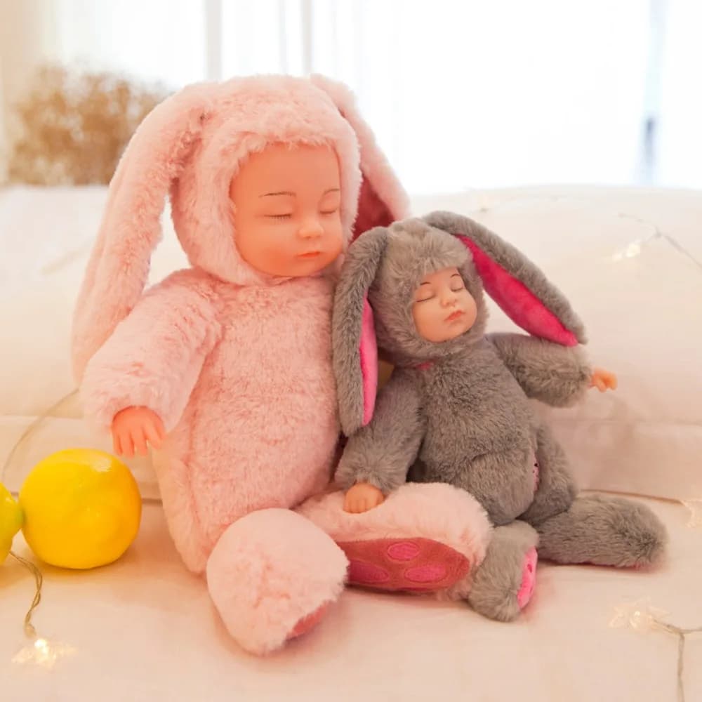 Morbido Pupazzo per Bambini con Vestiti da Coniglio, Orecchie Lunghe, Simpatico Pupazzo Dormiente, Giocattolo di Peluche Animato, Regalo di Compleanno per Bambini