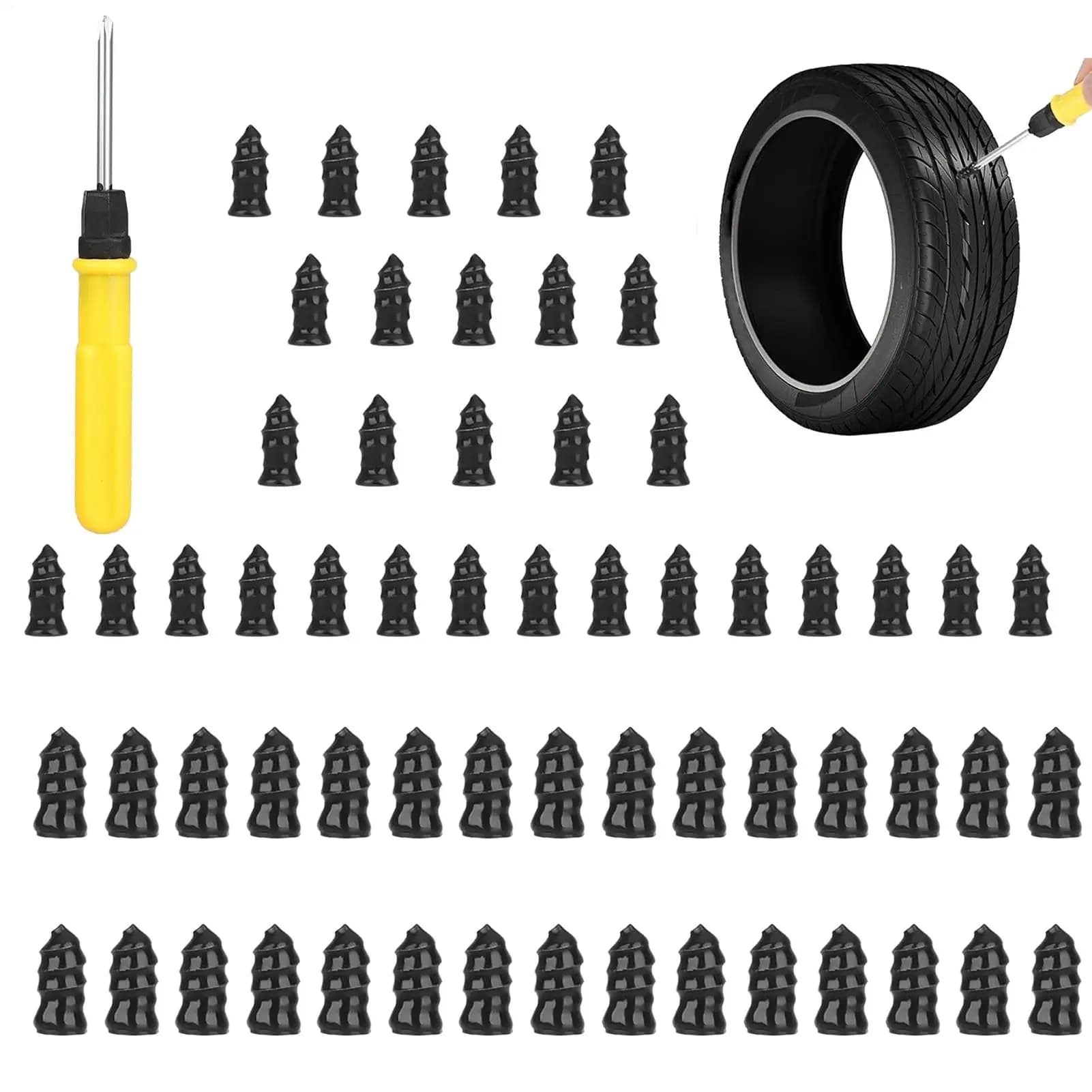 Kit di viti per riparazione pneumatici Kit di riparazione pneumatici sottovuoto Chiodi in gomma con cacciavite Strumento per puntura Spine Borchie per auto Trattore Berlina