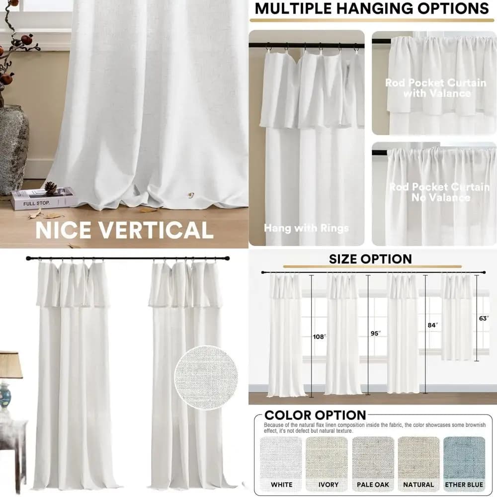 Tents in Lino Bianche Filtranti Luce 95% with Mantovana, Set 2 Panels for the Privacy of Living Room