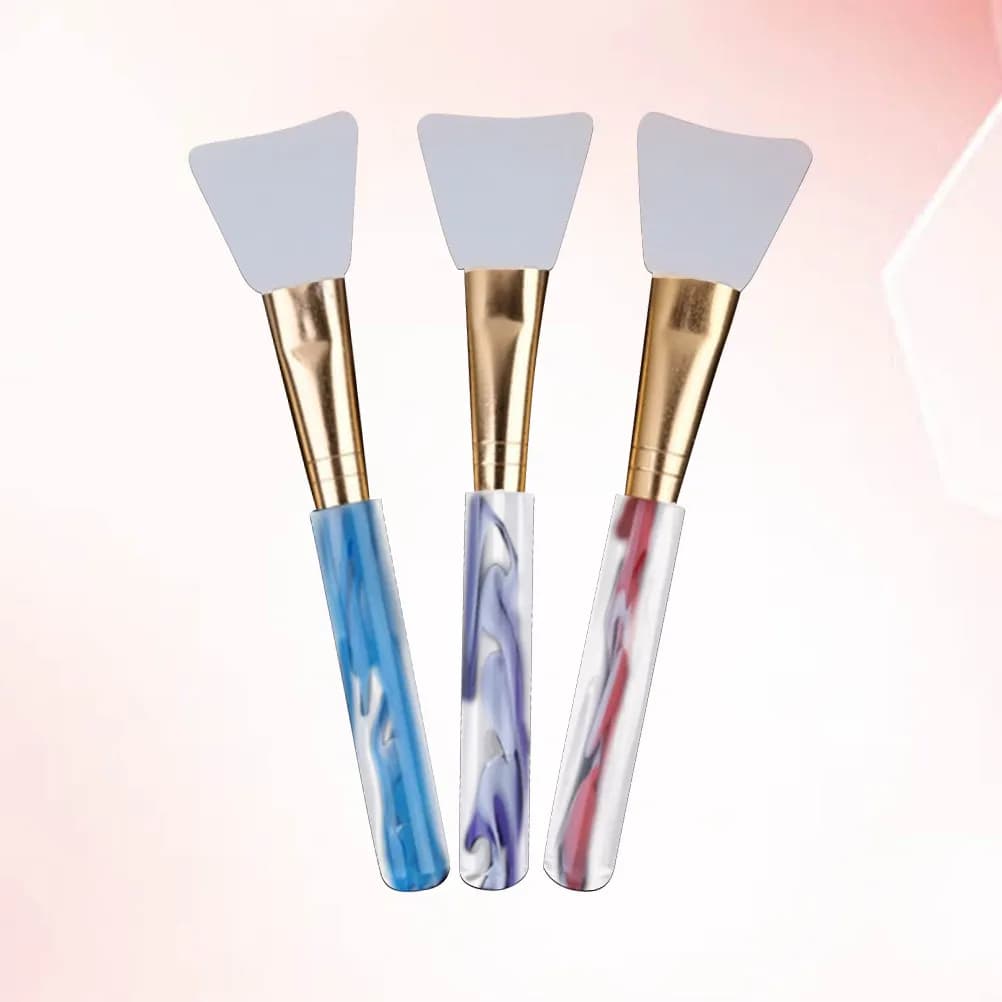 Set di 3 Pennelli per Maschera Viso con Setole in Silicone e Manico in Acrilico, Applicatore Professionale per la Cura della Pelle e Strumento per il Trucco Femminile