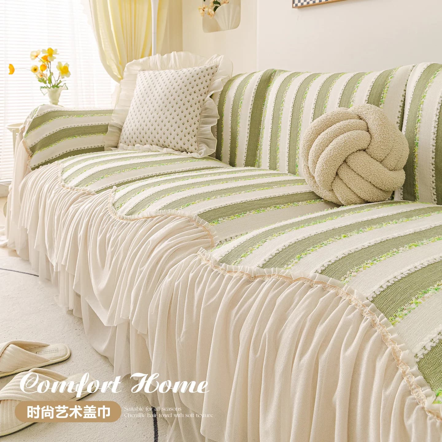 Living Room Sofa Cover Cotton Gauze Floral Tassel Blanket for Home Decorate Sofa Bed Cover Arranged Sitting Cushion Bedspreads