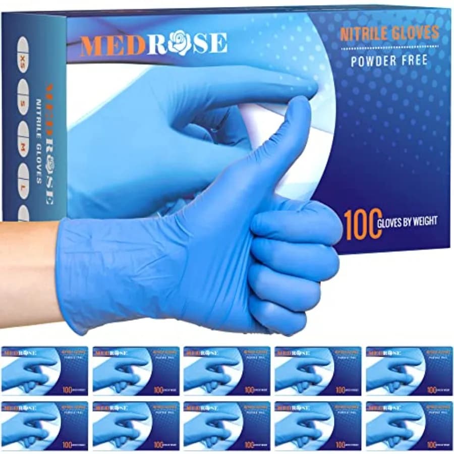 Guanti Monouso in Nitrile MedRose - Senza Polvere, Senza Lattice, per Esami Medici, Pulizie e Uso Generale - 0ct