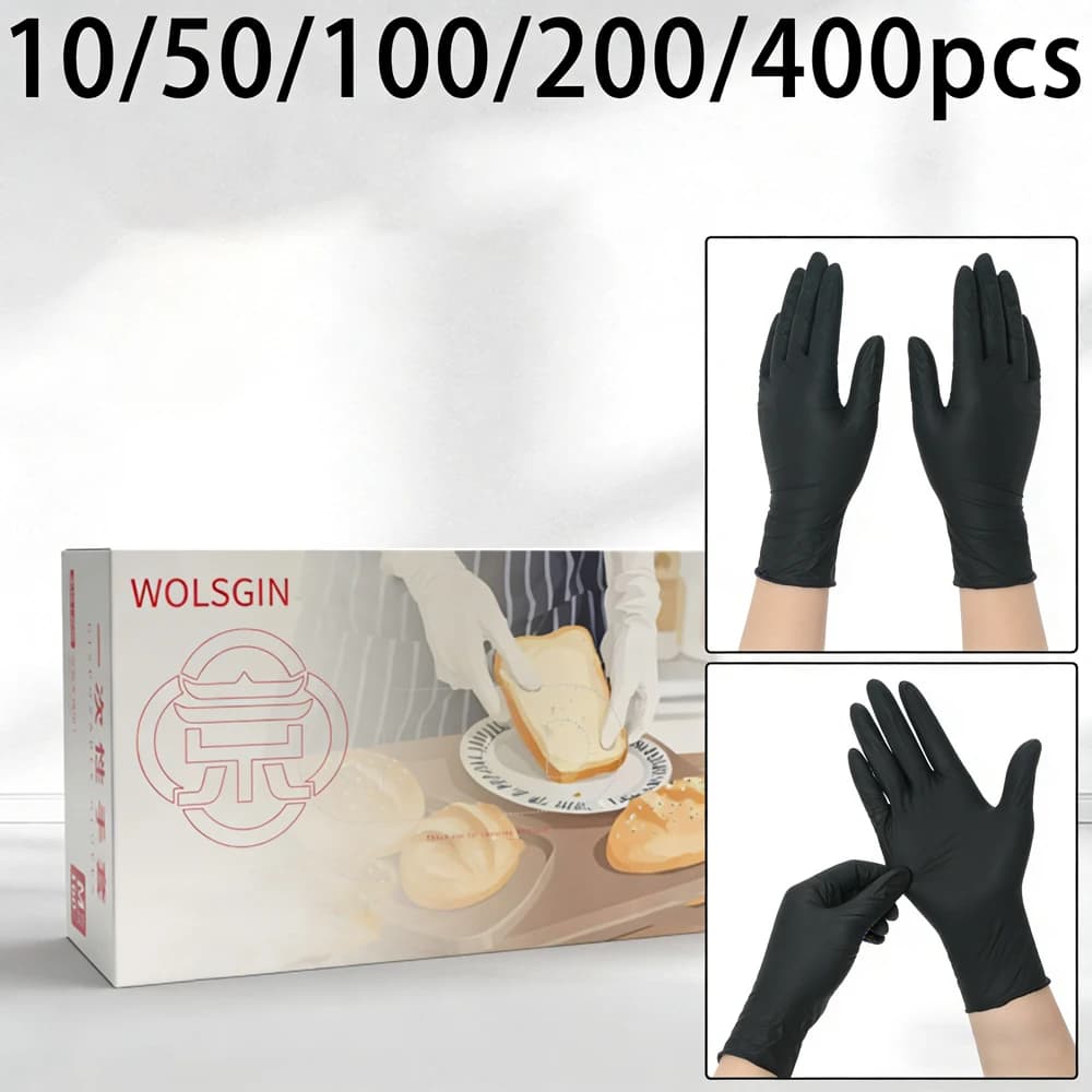 Guanti monouso in nitrile sintetico da 10/50/100/200/400 pezzi con impugnatura testurizzata sulle punte delle dita, utilizzati per la pittura e la pulizia della cucina