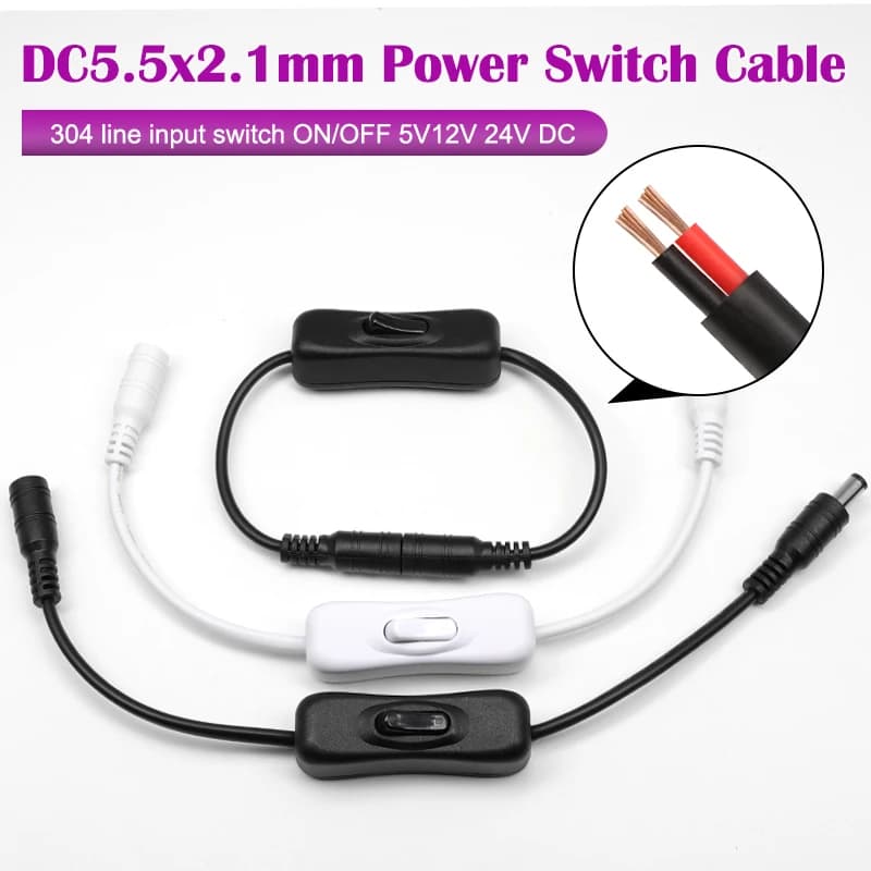 1 pz Inline 304 Interruttore On Off con Cavo di Alimentazione Maschio Femmina 5.5x2.1mm 5V12V 24V DC Connettore CCTV LED Strip Light Switch
