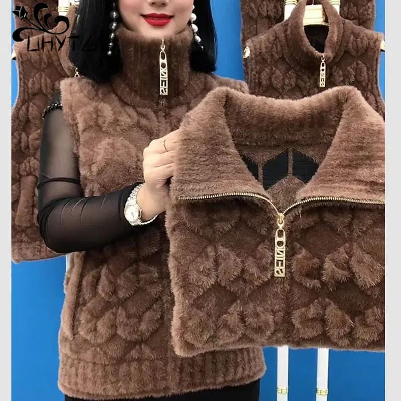 Fall/Winter Vest Women's Mink Velvet Warm Zipper Sweater Coat Double -Sided Velvet Middle- -Aged And Old Mother Vest Jacket 3197