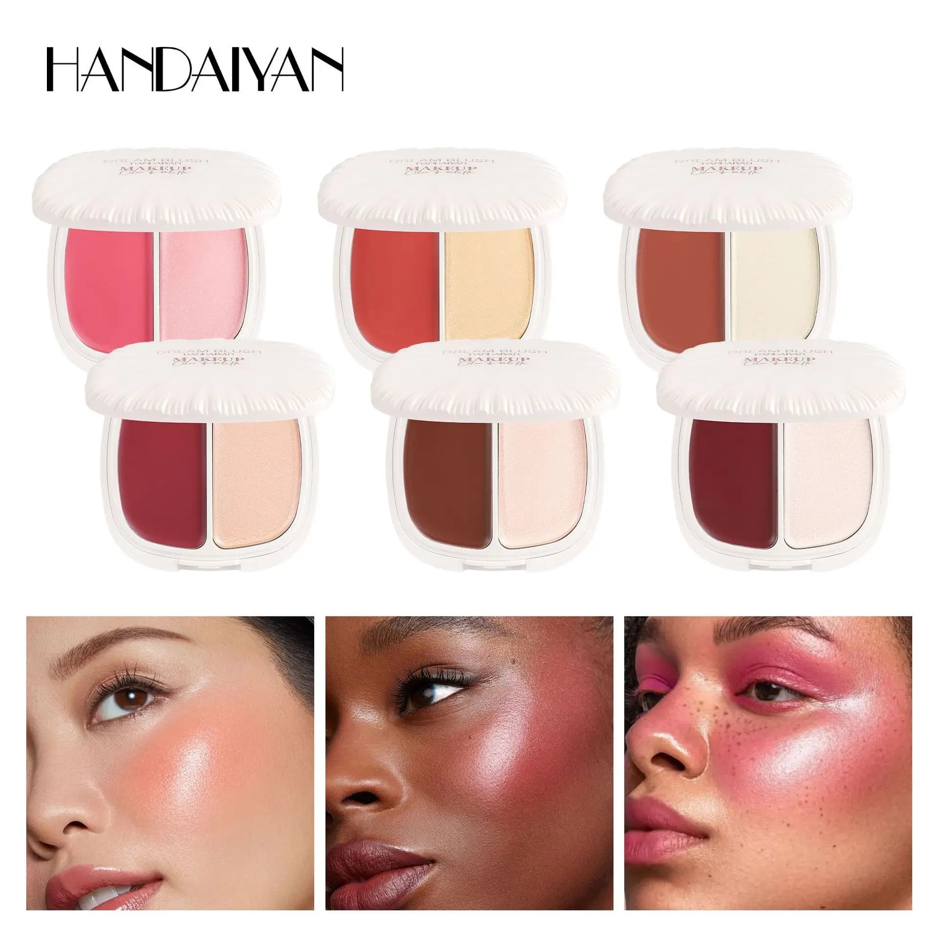 Palette di evidenziatori Dream Blush 2 in 1, bagliore naturale, contorno viso, finitura luminosa a lunga durata, luminosità sana Duo