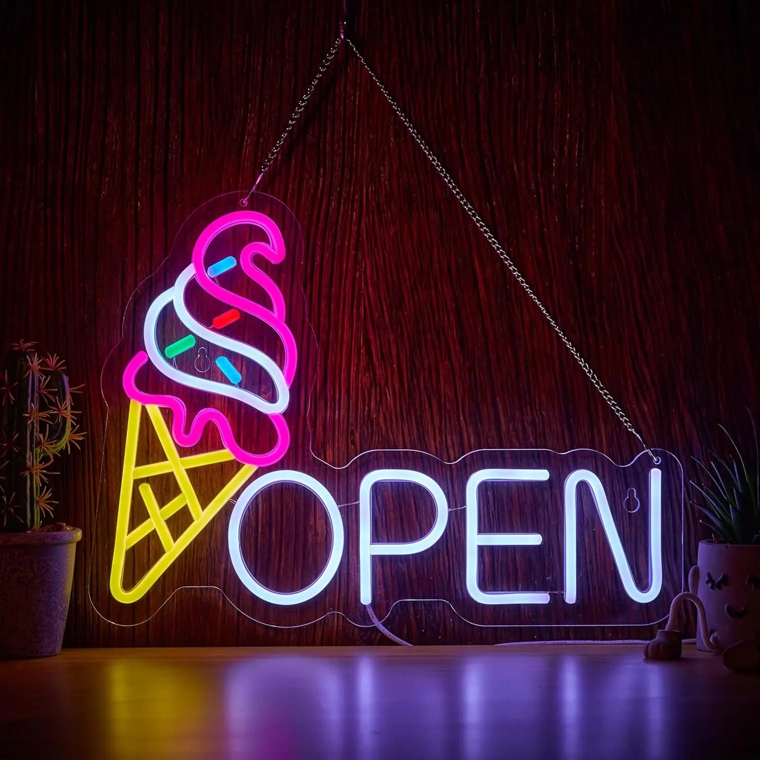 Insegna al Neon Dimmerabile a Forma di Gelato – Decorazione Murale Alimentata via USB per Attività Commerciali, Negozi, Gelaterie, Regali e Decorazioni Artistiche
