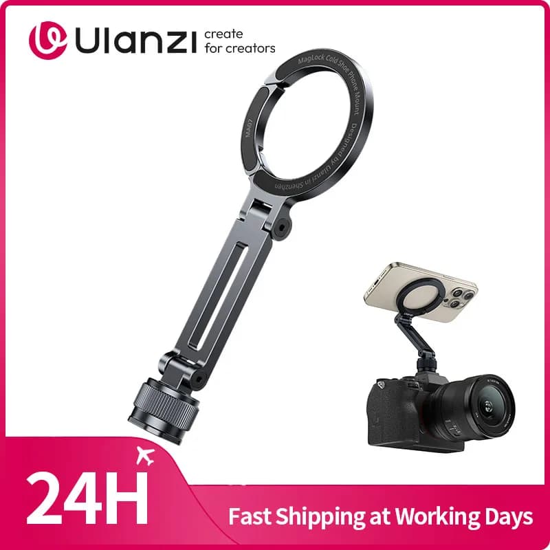 Ulanzi MA07 Maglock 1/4 Supporto per telefono con slitta fredda Supporto per telefono magnetico bifacciale per treppiede per fotocamera per iPhone 16 15 14 13