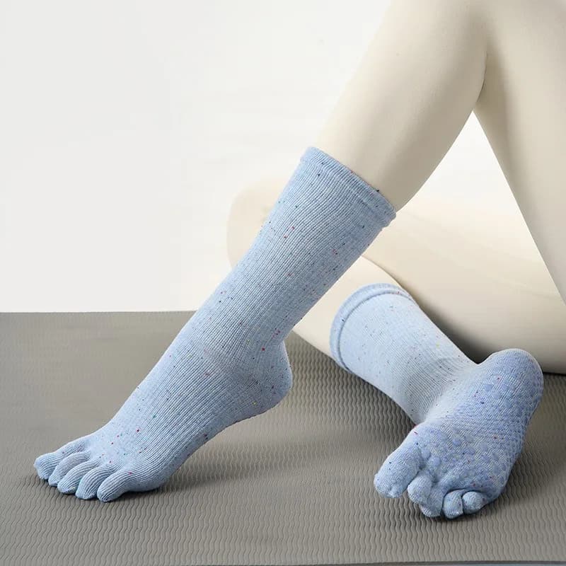 Floral Winter Yoga Socks Women's Anti-slip Long Socks, in Five-Dita Cotton, for Pilates, Fitness, Warm and Comfortable