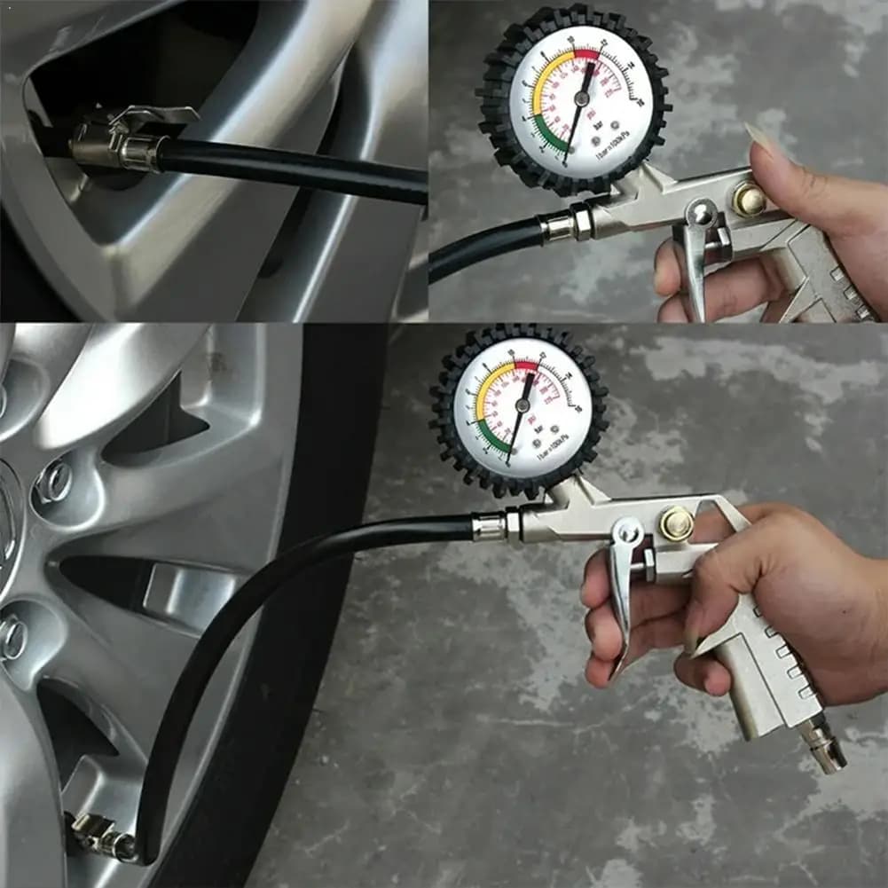 Manometro Multifunzione per Pneumatici Auto e Moto, Tester di Pressione 220PSI, Compressore d'Aria con Indicatore, Strumento di Gonfiaggio
