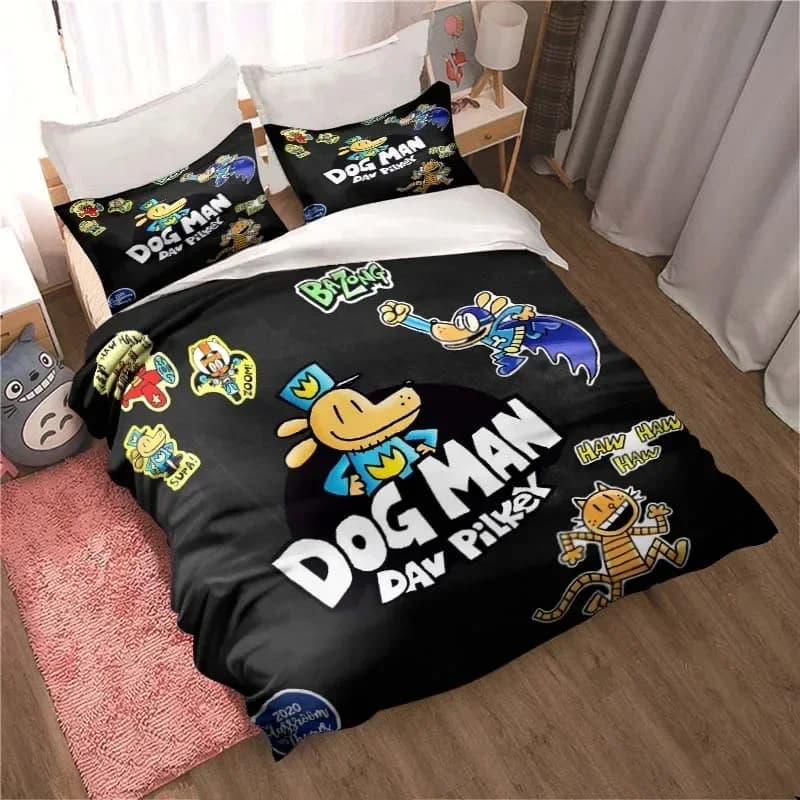 Anime DOG MAN Cute Cartoon Pattern Bedding Set Duvet Cover Set Single Double Bed King Size Bed Adult Kid's Bedroom Sheet