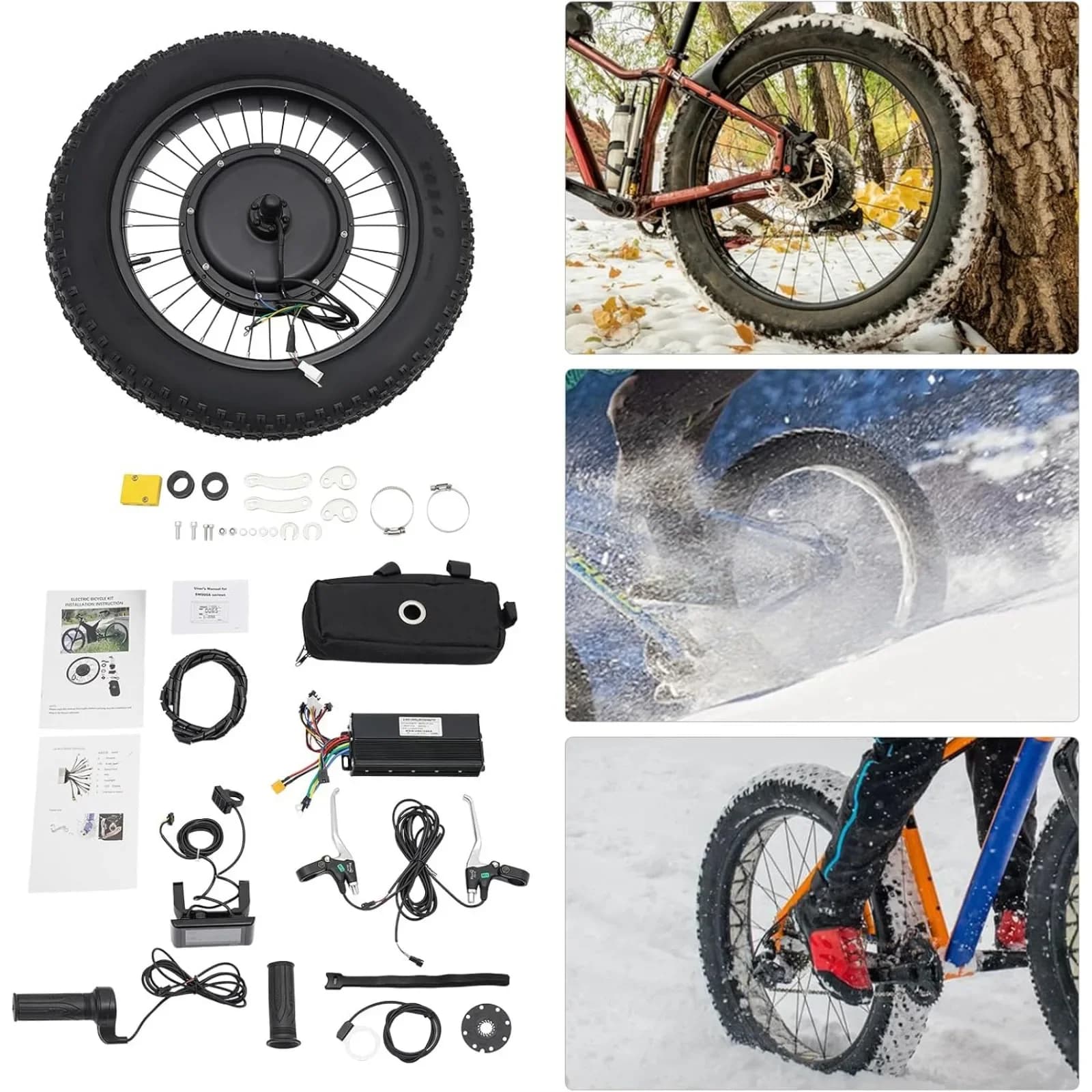 Kit di conversione bicicletta elettrica da 1500 W, kit ruota motore mozzo posteriore 48 V E-bike 20" con sensore PAS e display LCD, 7 marce