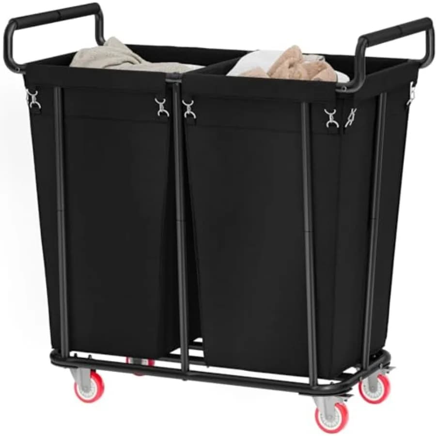 Cesto portabiancheria grande con ruote, 2 sacchi, 360L, carrello portabiancheria con ruote, cesto portabiancheria extra large, resistente