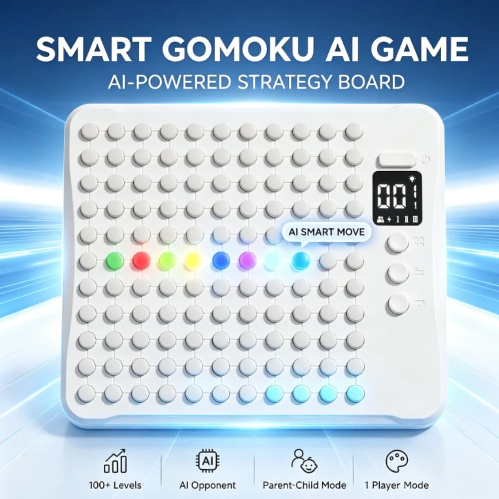 AI Five in A Row Intelligent Electronic Chess Board Puzzle Multi Functional Game Set Gift Toy Go Board Game with 17 Play Modes