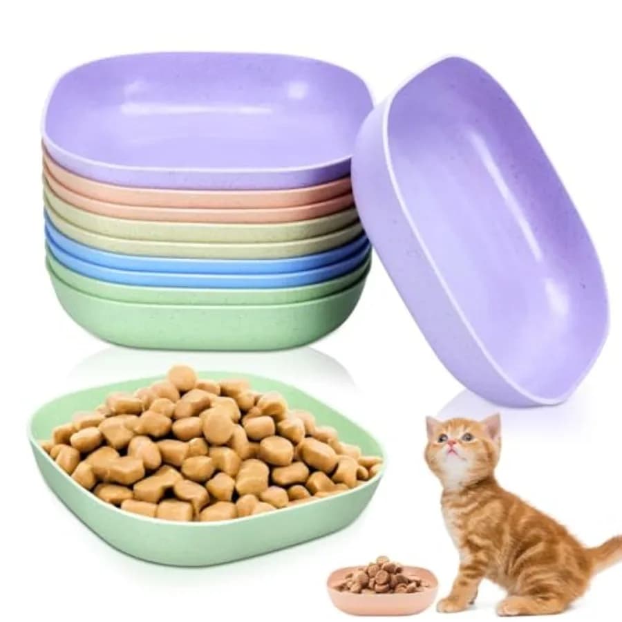 10 Pcs Food Bowl, Plastic Shallow Pet Food and Water Dish for Whisker Fatigue Relief, Wide Wet Feedg Bowls, Small Flat Dish for