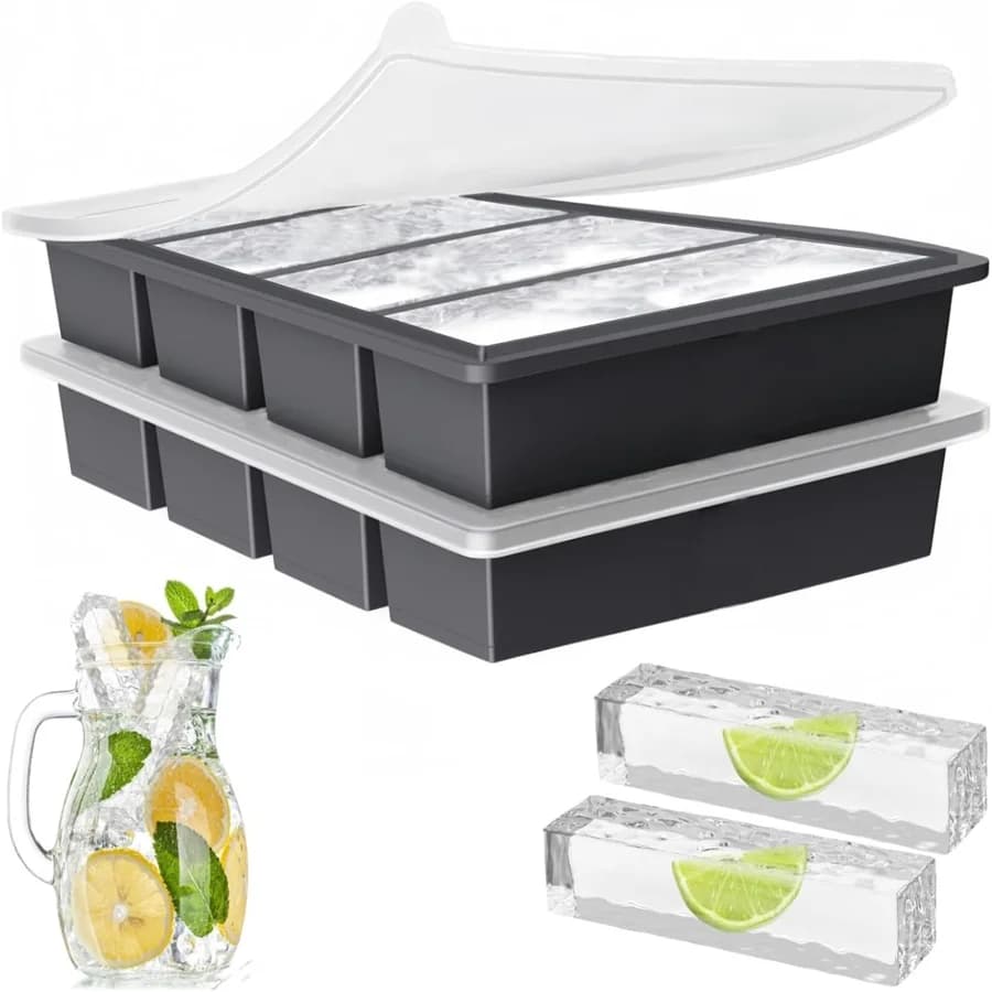 4-Cavity Silicone Ice Cube Tray With Lid, Large Rectangular Ice Pop Mold, Suitable For Bottles, Stackable Freezer Trays, Creativ
