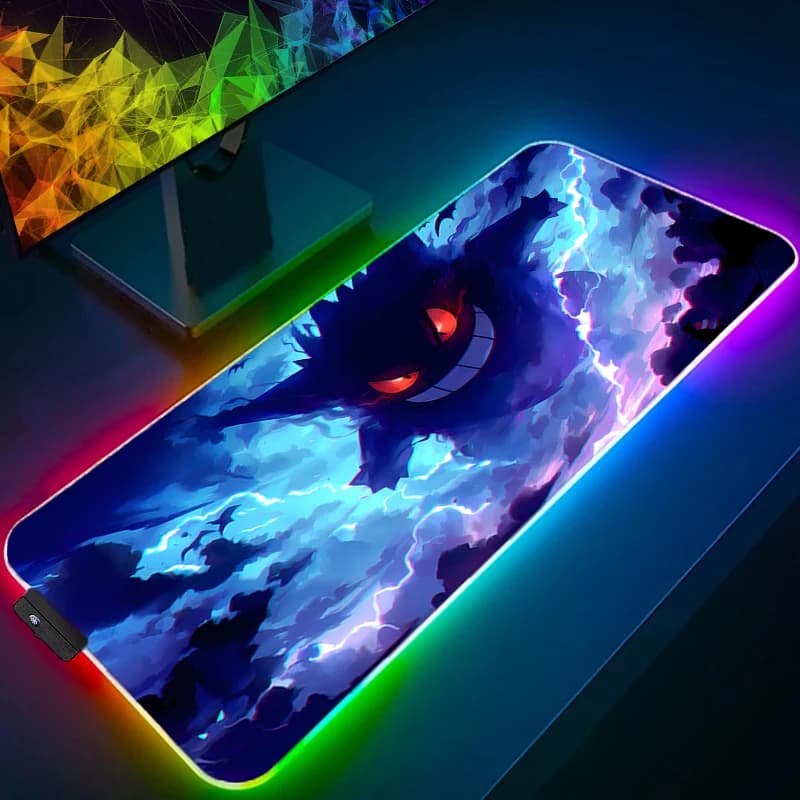 Tappetino per mouse da gioco a LED P-Pokemon Gengar 90x40 cm xxl Tappetino per mouse RGB per computer Tappetino per scrivania Tappeto per tastiera Accessori per giocatori Retroilluminazione