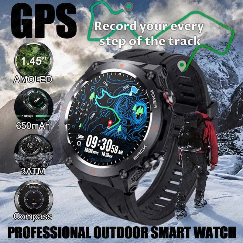 2025 Nuovo orologio intelligente GPS Display Ultra HD da 1,45 pollici GPS e bussola integrati Crea/ricevare chiamate telefoniche Braccialetti con batteria da 650 mAh