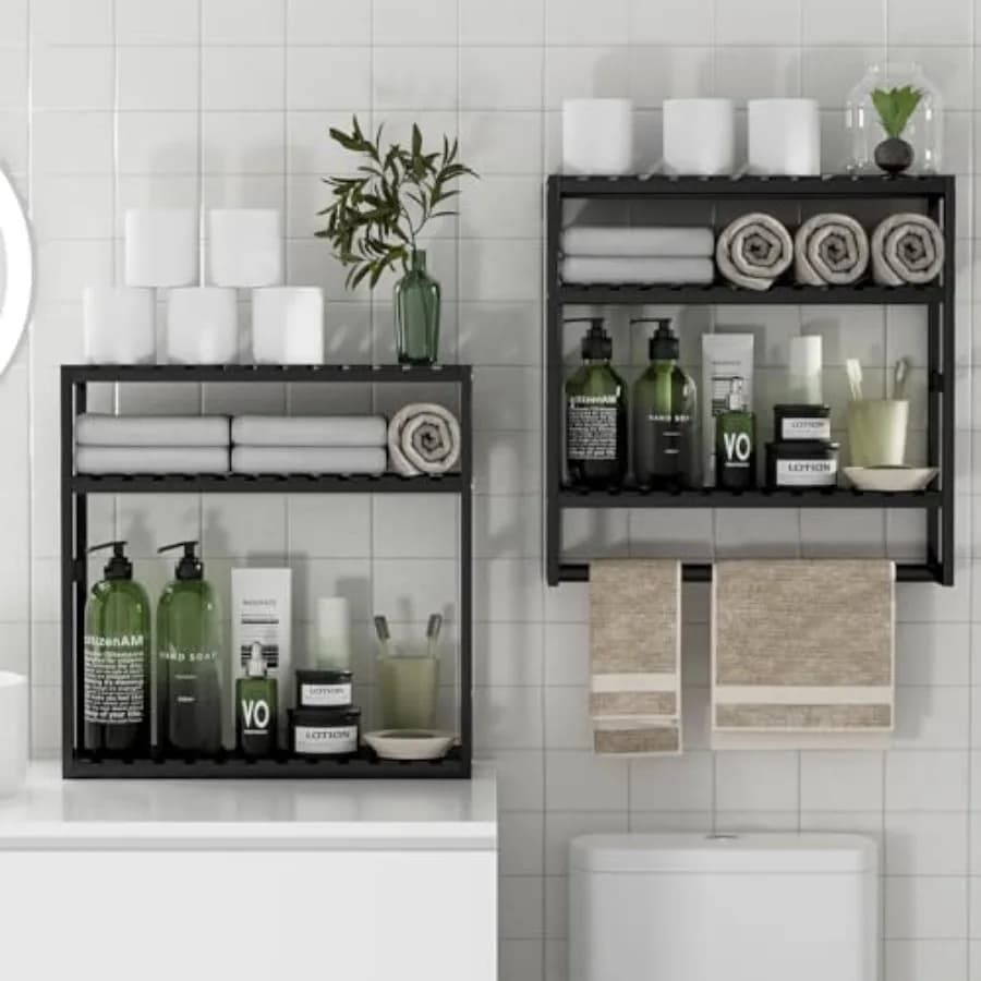 Towel Rack Bathroom Storage Shelves Over The Toilet with Towel Bar 100% Bamboo Adjustable Height Floating Shelf Wall Shower She