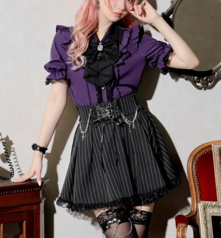 Y2K Camicetta con volant in pizzo Donna Giapponese Kawaii Bow Lolita Camicie Fata Dolce e carino Harajuku Jk Blusas Estate Grunge Camisas Dolce
