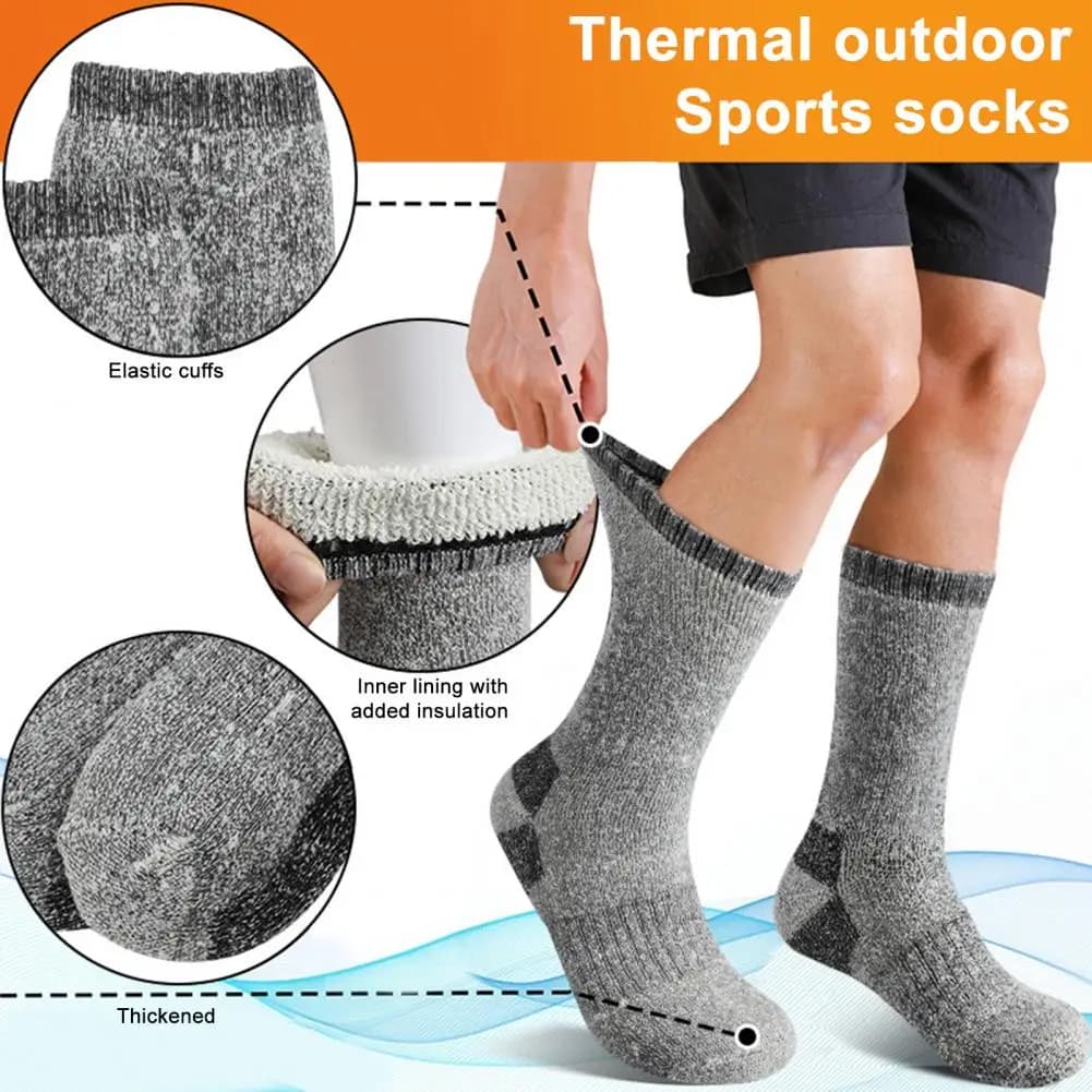 Men Fleece-Lined Socks Winter Thermal Hiking Socks Thick Warm Terry Mid-Calf Socks For Outdoor Sports Skiing Running Daily Wear