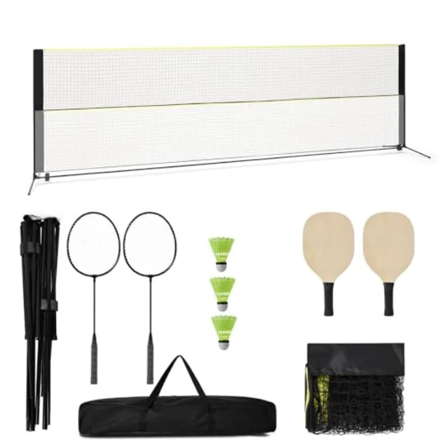 Rete da Badminton Portatile 16.8FT con Borsa per il Trasporto, Rete da Pallavolo Regolabile in Altezza 3.5-5ft, Set da Tennis Pieghevole per Giochi in Giardino