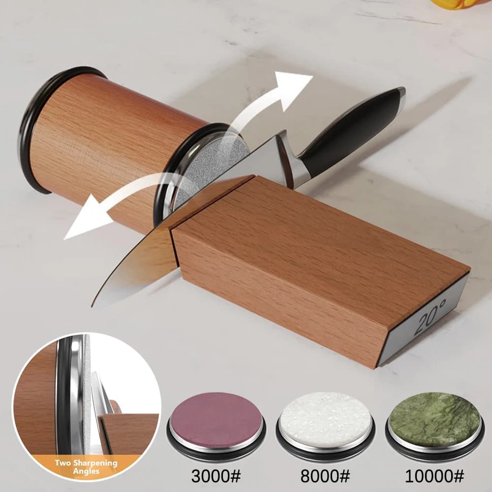Affilacoltelli con rotolamento Portacoltelli magnetico Pietra per affilare diamantata con set di accessori da cucina con rullo angolare da 15 e 20 gradi
