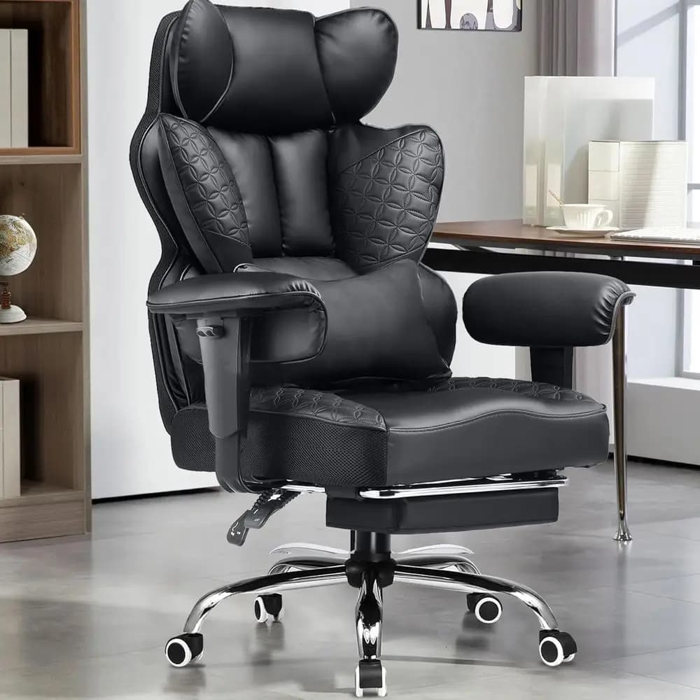 Sedia da gioco grande e alta Sedia da ufficio resistente da 400 libbre con poggiapiedi e supporto lombare ergonomico con molla tascabile, schienale alto 3D S