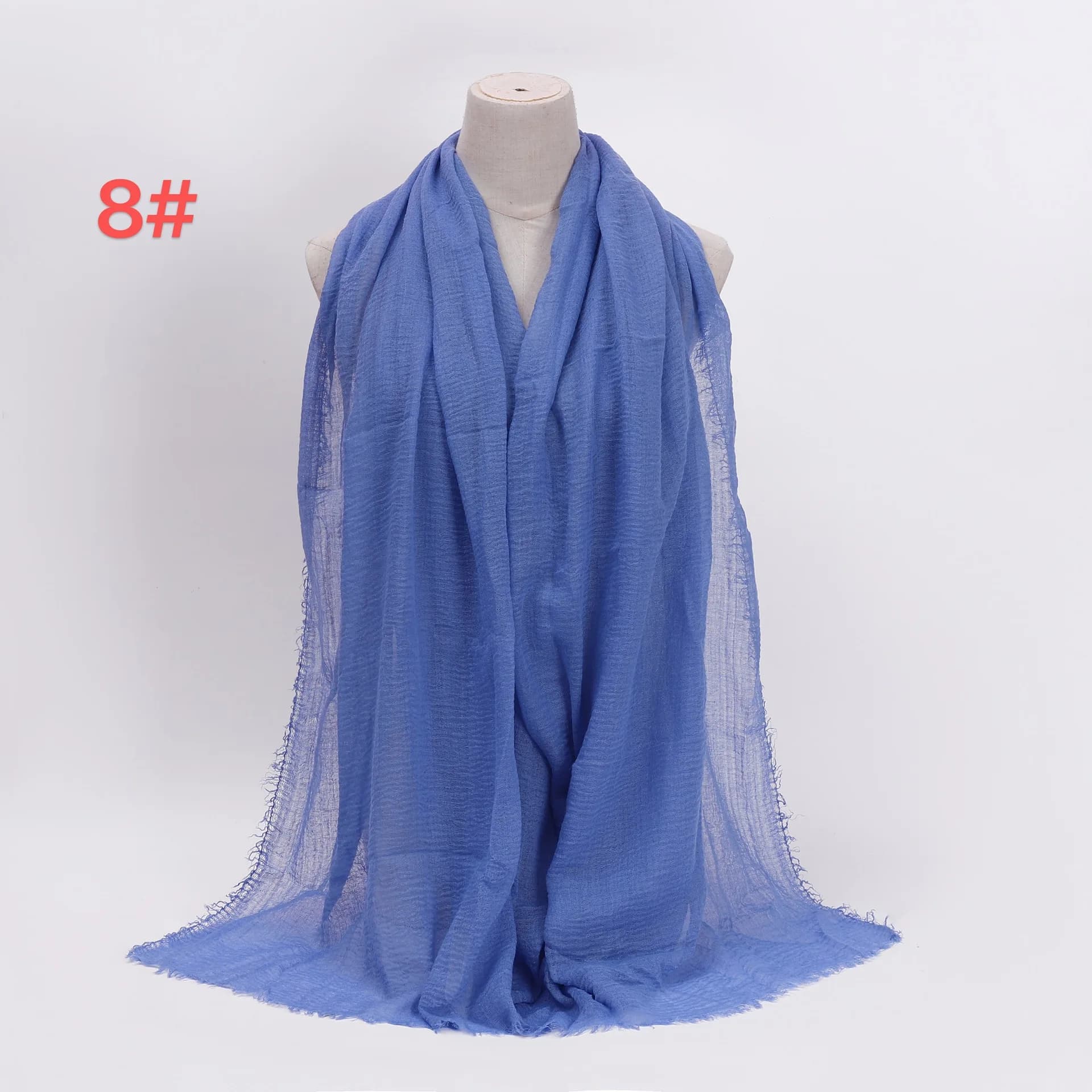 New pleated monochrome cotton solid color scarf cotton and linen feel beard edge big ladies headscarf scarf