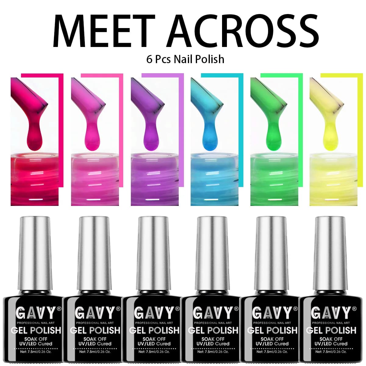 Kit di 6 Smalti Gel Neon Luminosi, Smalto Gel UV Fluorescente, Gel UV/LED Removibile per Manicure da Festa e Festival