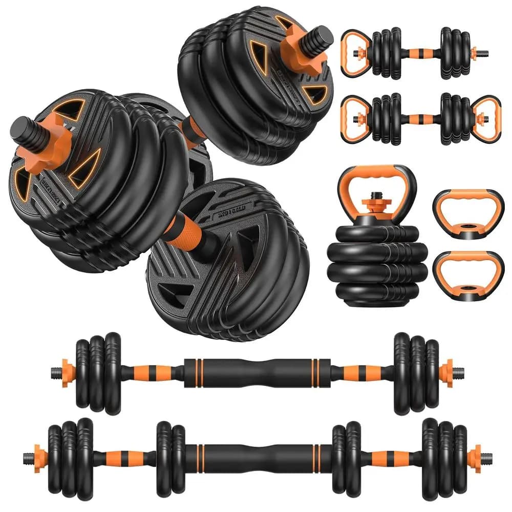 Set di manubri, 33 44 66 88 libbre, set di pesi liberi con connettore, set di manubri 5 in 1 utilizzabili come bilanciere, kettlebell, per flessioni