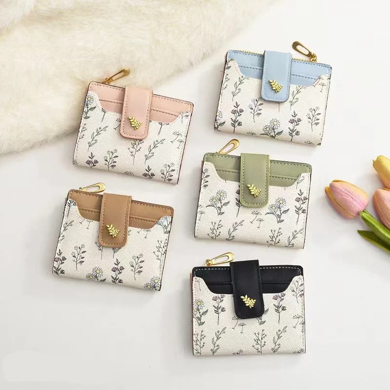 Short Hasp Wallet Girls INS Thin PU Short Floral Zipper Multi Card Coin Storage
