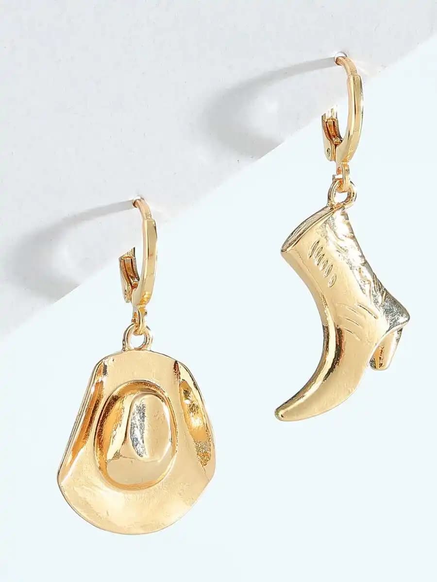 Cowboy Hat And Western Boot Mismatched Drop Earrings For Women