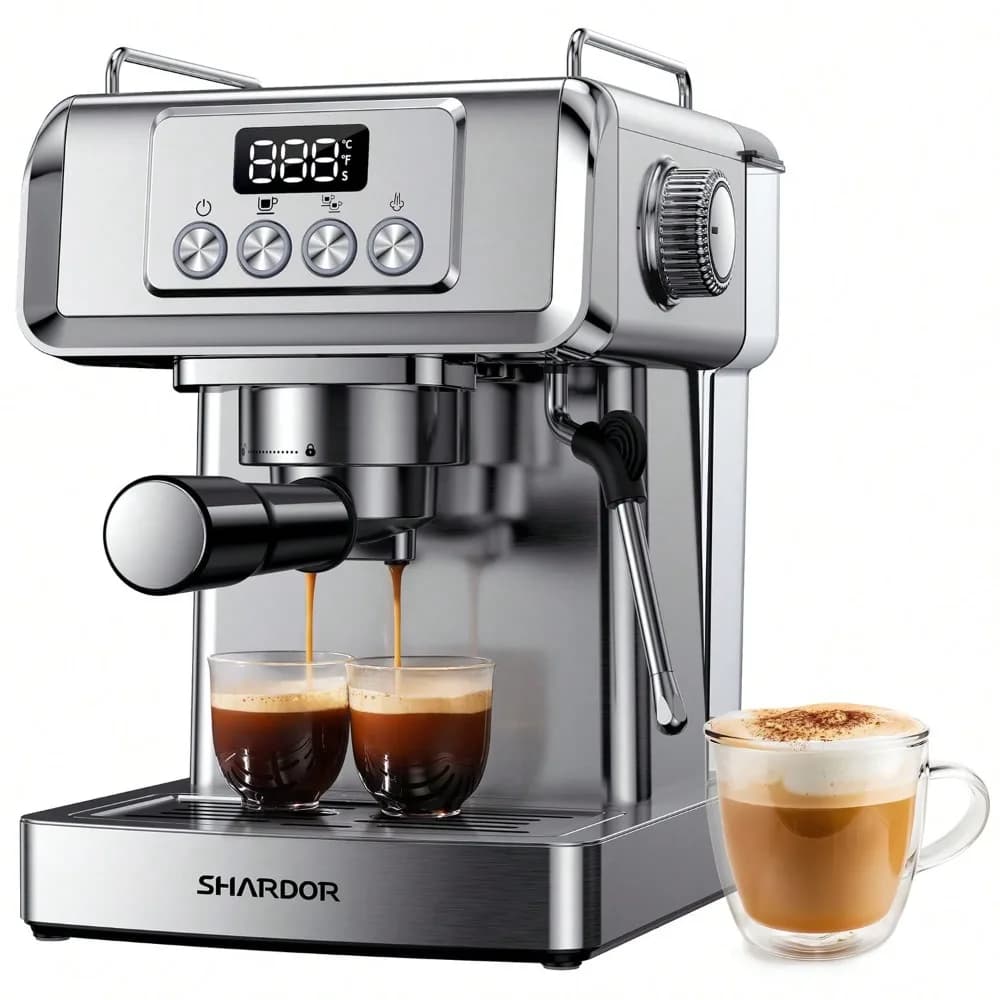 Espresso Machine, 20 Bar Expresso Coffee Machines With Milk Frother Steam Wand, Manual Latte & Cappuccino Maker, Temperature Display, 60 Oz Removable Water Tank, 1350W, Stainless Steel