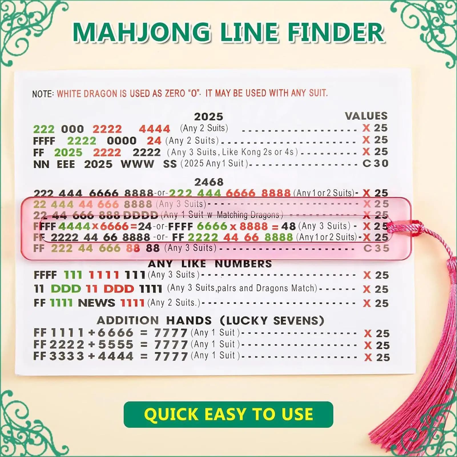 Righello evidenziatore strategico in acrilico a 4 pezzi per carte Mahjong, ideale per principianti e giocatori in competizioni di strategia